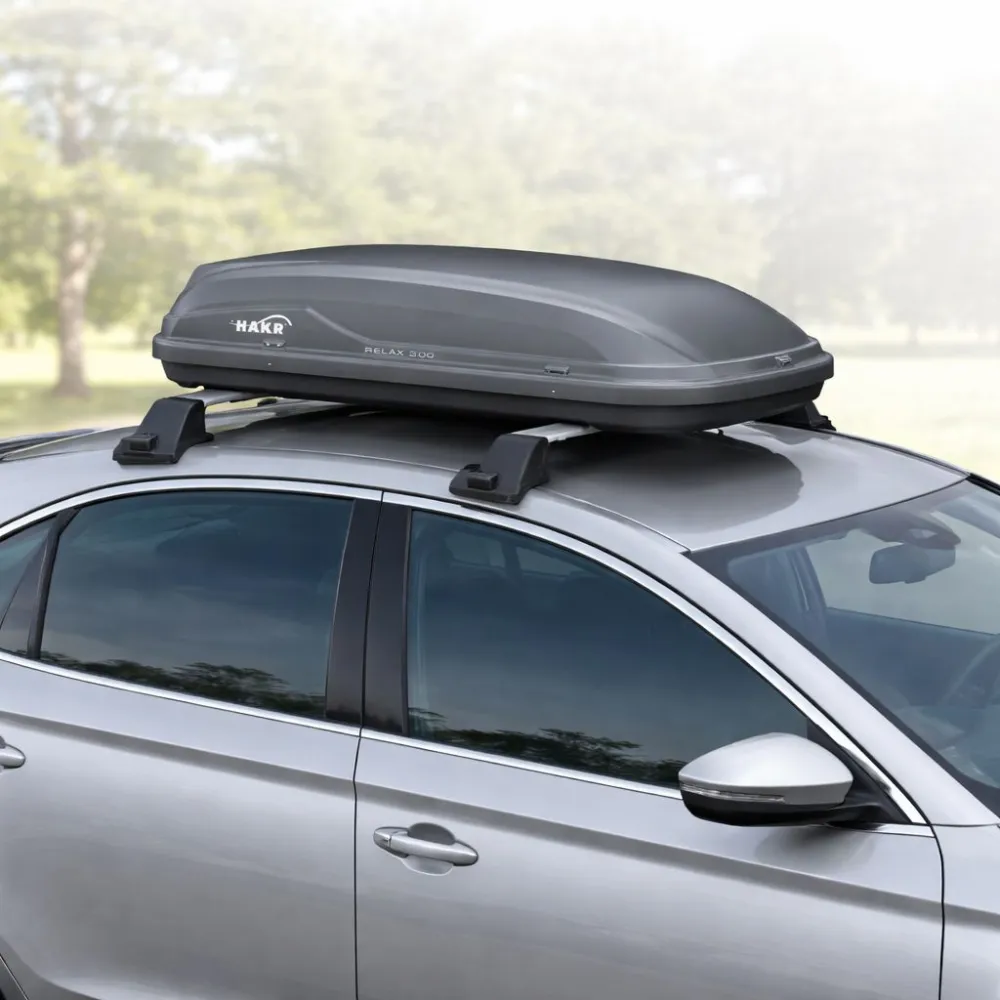 Tetőcsomagtartó box, szürke, 300 liter, Hakr Relax 300