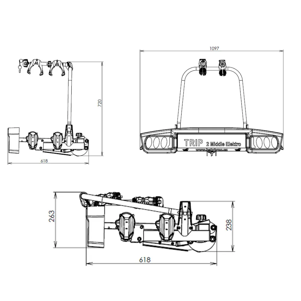 Kerékpártartó vonóhorogra, 2db kerékpárhoz, HAKR Trip Middle 2 