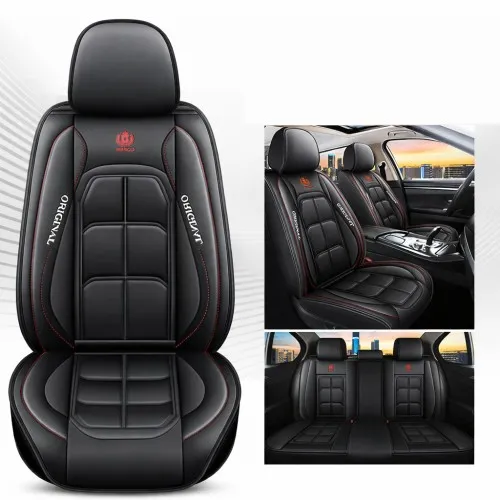 Üléshuzat szett, PU bőr, fekete, piros cérna varrással, Sonsang, Prémium 