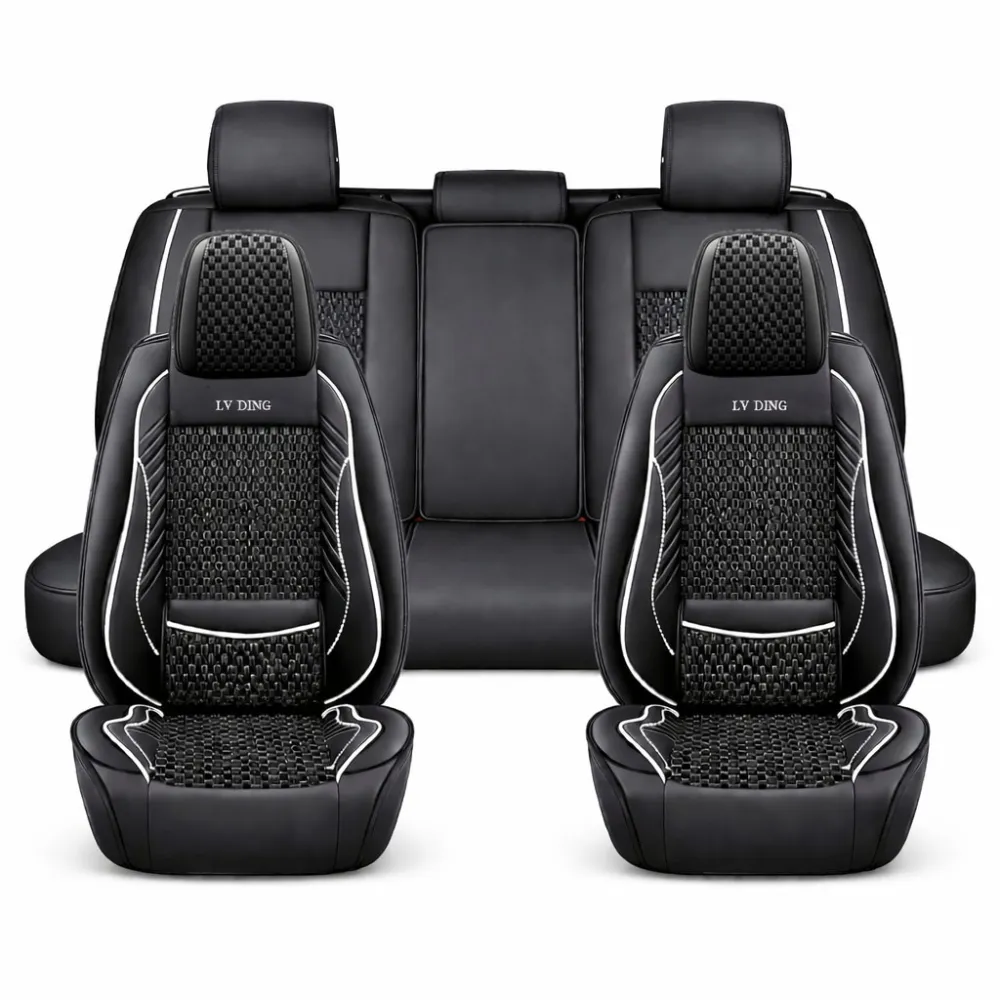 Üléshuzat garnitúra, 11 részes, prémium Ice Silk/PU bőr fekete-fehér, Autolife