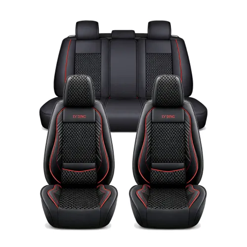 Üléshuzat garnitúra, 11 részes, prémium Ice Silk/PU bőr fekete-piros, Autolife