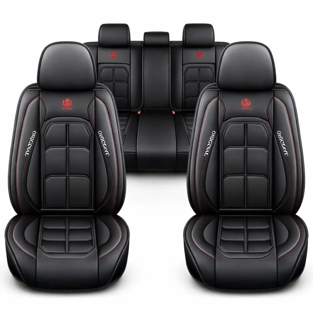 Üléshuzat szett, PU bőr, fekete, piros cérna varrással, Sonsang, Prémium 