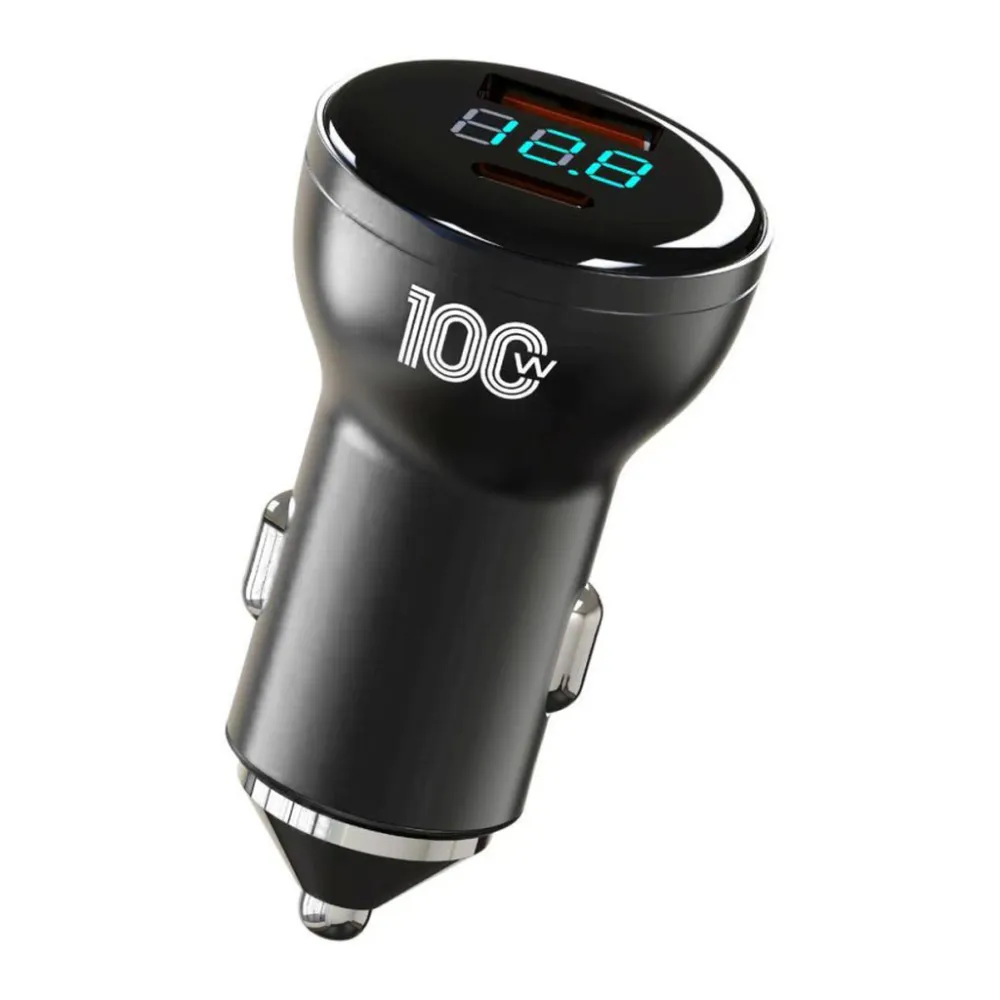 Autós USB-s gyorstöltő (100W) , voltmérővel, USB/USB-C csatlakozás, Autolife 04AC