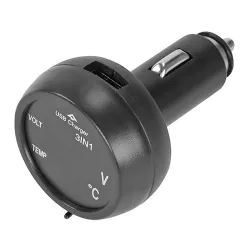 Autós USB-s töltő, voltmérővel és LCD digitális hőmérővel 12/24V, Autolife 13207