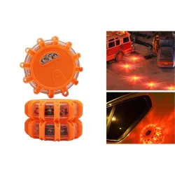 Mágneses, akkumulátoros vészvillogó narancssárga lámpa 12+3 LED Autolife 23114