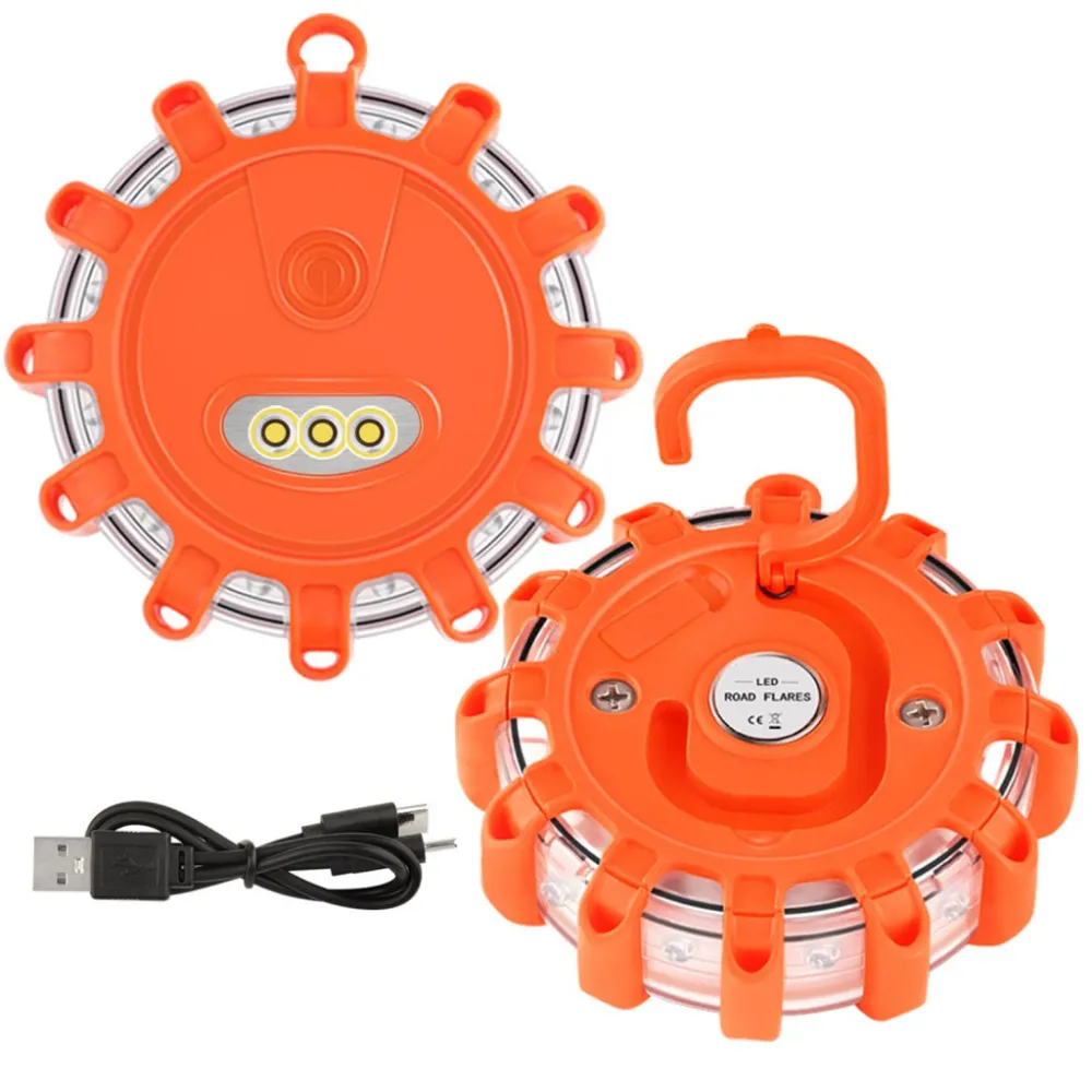 Mágneses, akkumulátoros vészvillogó narancssárga lámpa 12+3 LED Autolife 23114