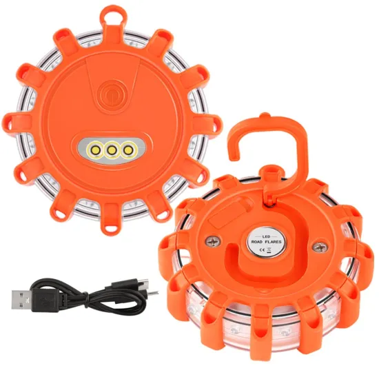 Mágneses, akkumulátoros vészvillogó narancssárga lámpa 12+3 LED Autolife 23114