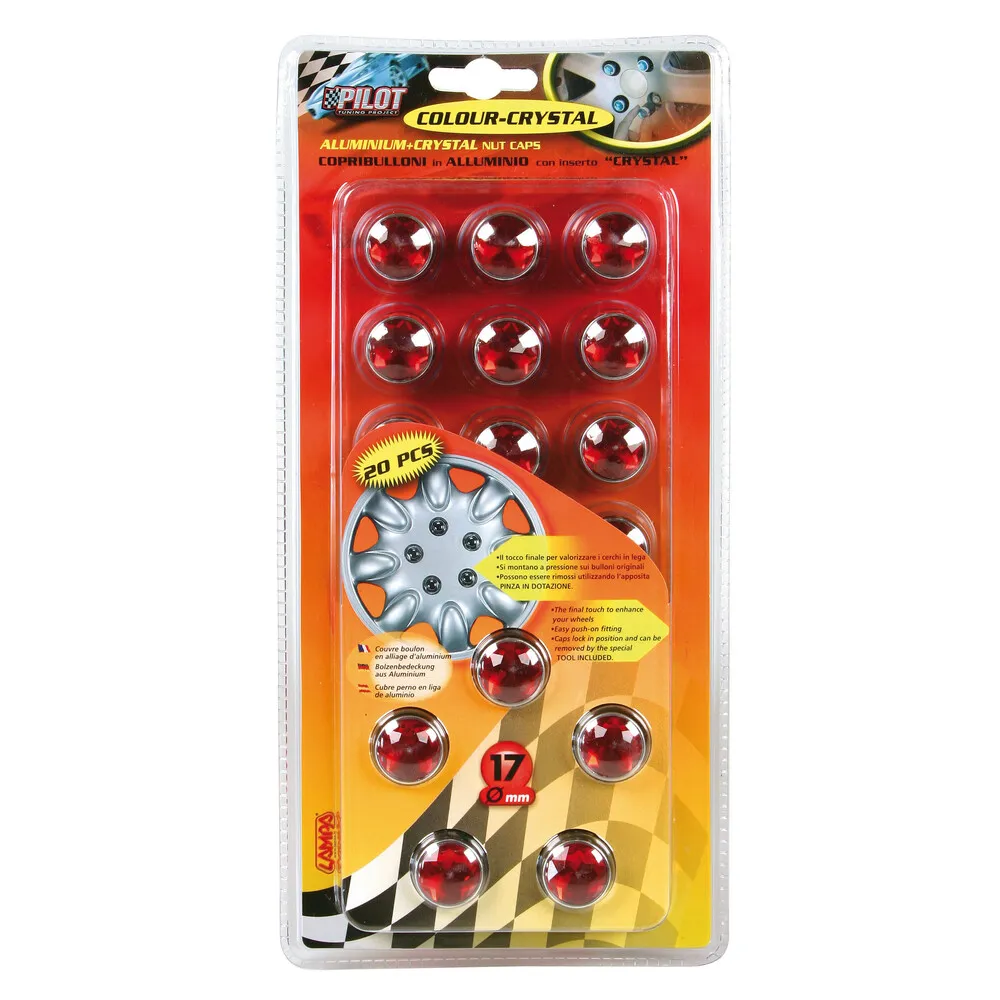 Kerékcsavar kupak szett, 17 mm, 20db-os piros kristály hatású, Lampa