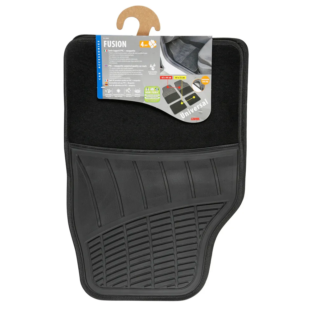 Textil és gumiszőnyeg garnitúra 4db-os, univerzális , fekete, Lampa Fusion