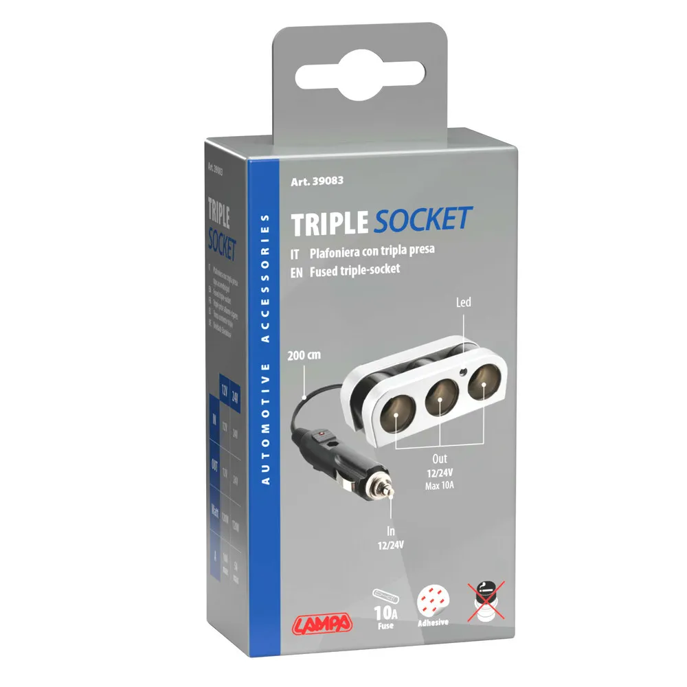 Szivargyújtó elosztó 3-as, 120W Max, 12/24V Lampa 39083