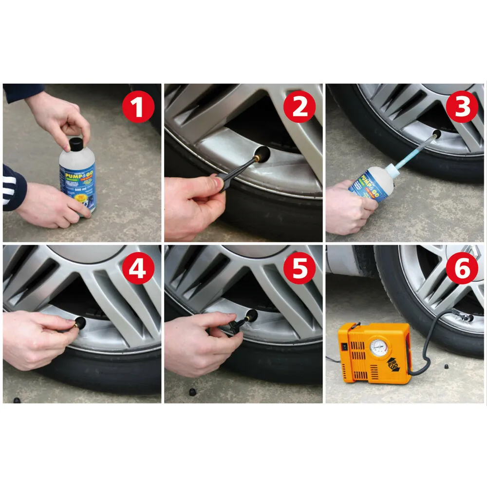 Defektjavító készlet, kompresszor + folyadék 500 ml, Lampa Pump & Go 72153