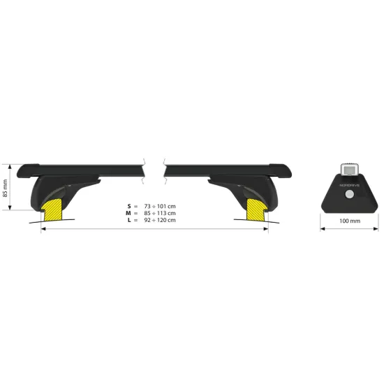 Tetőcsomagtartó (acél) 127 cm L-es , Quadra In-Rail, Nodrive Evos IS