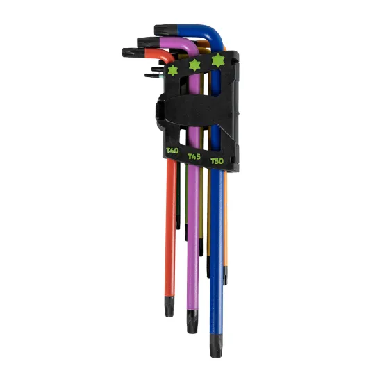 Torx kulcskészlet, 9 darabos színesen festett extra hosszú, JBM 54532