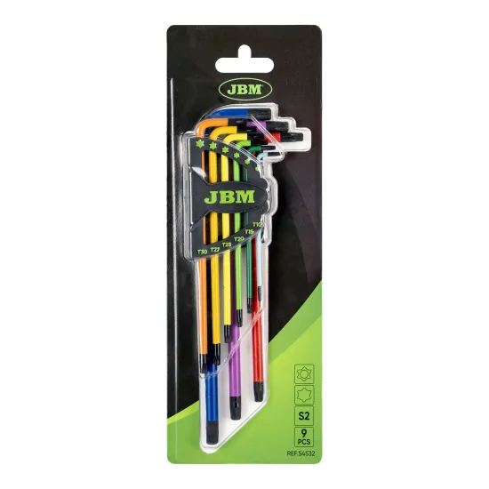 Torx kulcskészlet, 9 darabos színesen festett extra hosszú, JBM 54532