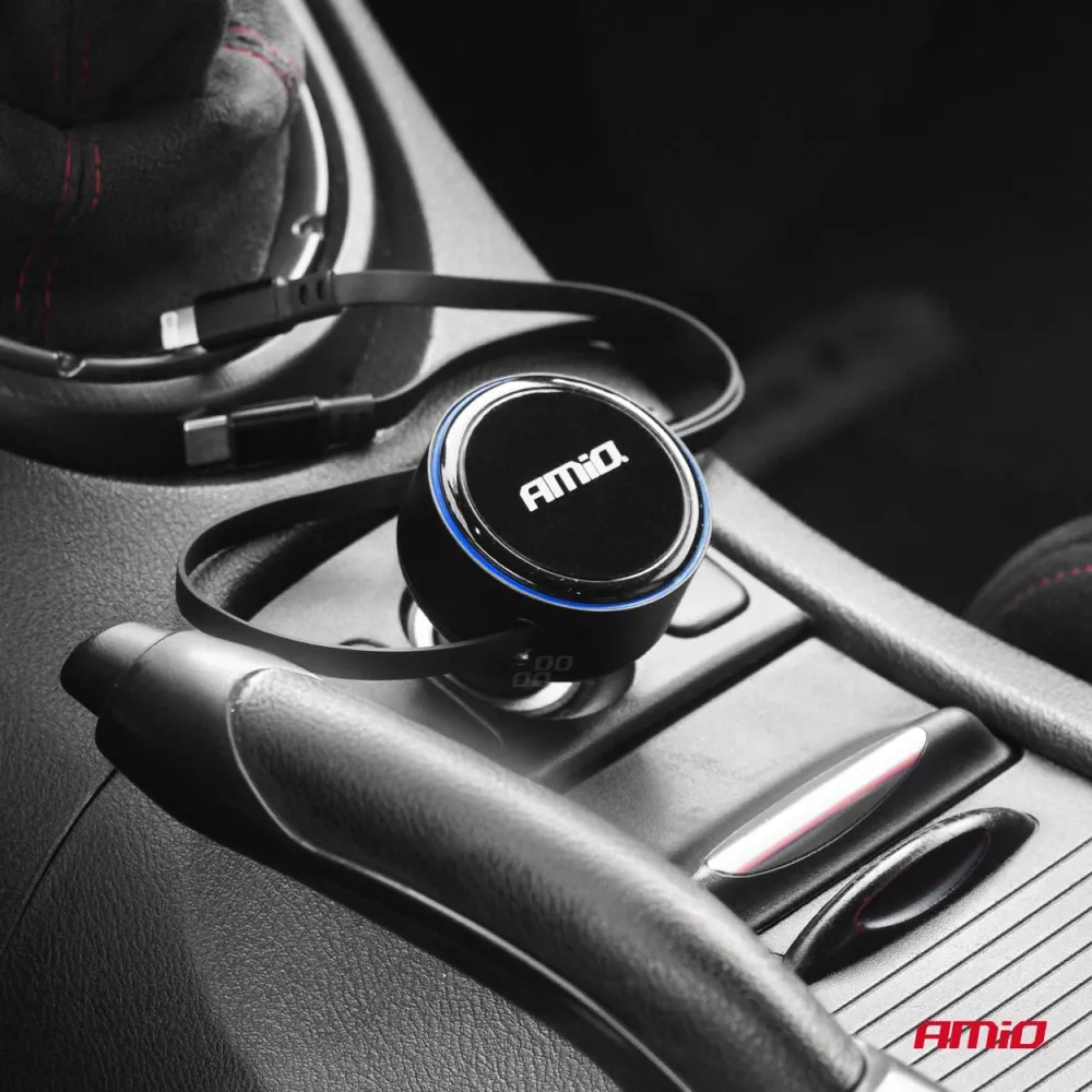 Szivargyújtó Töltő Usb-C - Lightning, behúzható, 60W 12/24V AMIO 04370