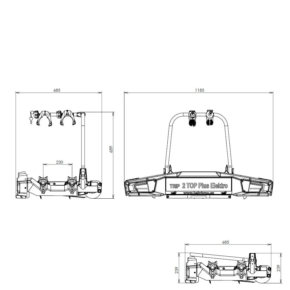 Kerékpártartó vonóhorogra, 2db kerékpárhoz (E-Bike is), zárható HAKR Trip 2 Top Plus Elektro