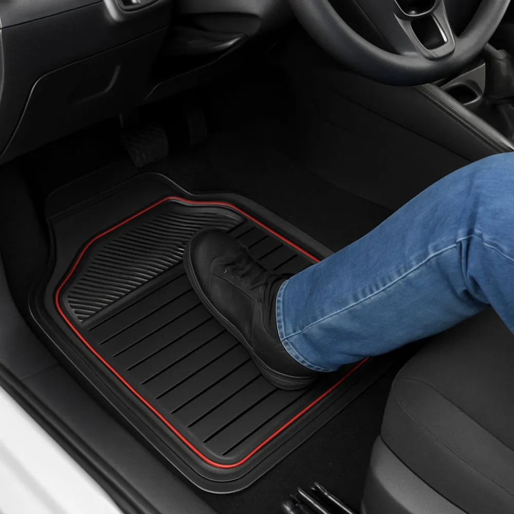 Gumiszőnyeg 4db-os garnitúra, univerzális, vágható, fekete-piros, Bottari