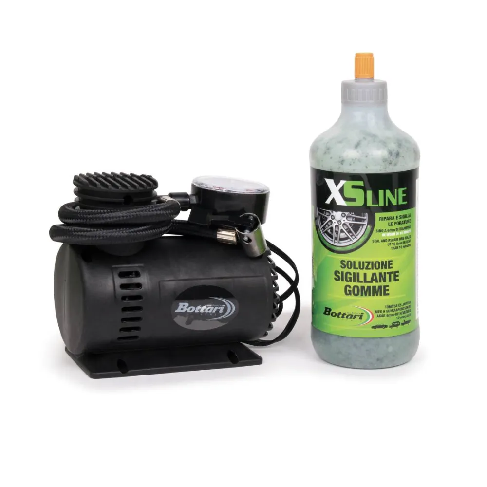 Defektjavító készlet kompresszorral és tömítő folyadékkal, Bottari XS Line