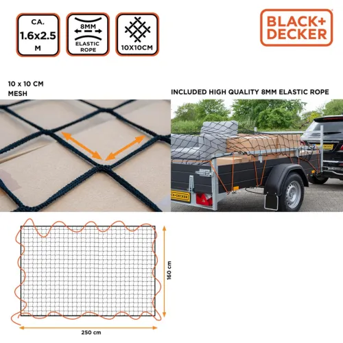 Csomagrögzítő, utánfutó háló 160 x 250 cm, Black & Decker