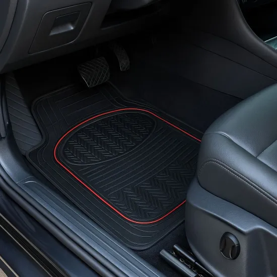 Gumiszőnyeg 4db-os garnitúra, fekete-piros, vágható, Carpoint Contour