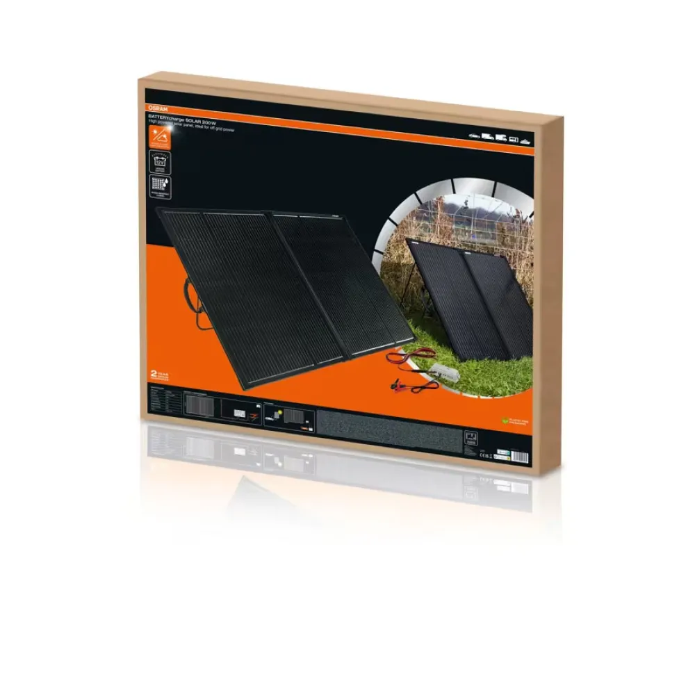 Akkumulátortöltő, napelemes, 12V/20A (200 Watt), OSRAM BATTERYcharge SOLAR 200W (OHPS200)