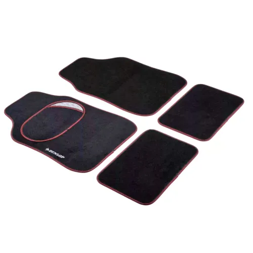 Autószőnyeg 4db-os szövet garnitúra, univerzális, fekete-piros, Dunlop