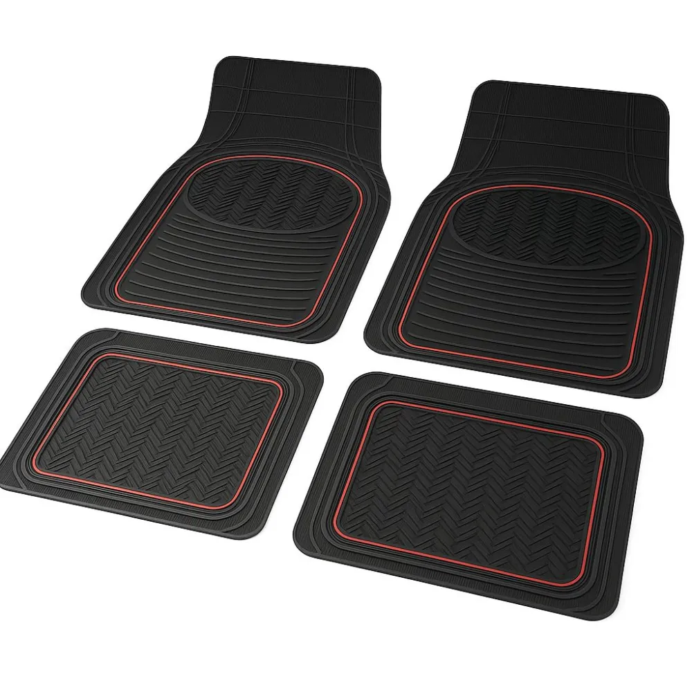 Gumiszőnyeg 4db-os garnitúra, fekete-piros, vágható, Carpoint Contour