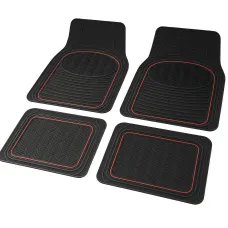 Gumiszőnyeg 4db-os garnitúra, fekete-piros, vágható, Carpoint Contour
