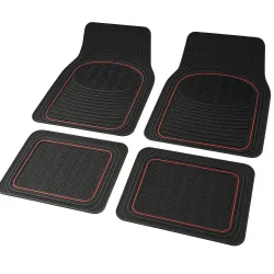 Gumiszőnyeg 4db-os garnitúra, fekete-piros, vágható, Carpoint Contour