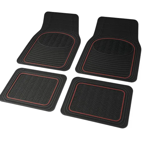 Gumiszőnyeg 4db-os garnitúra, fekete-piros, vágható, Carpoint Contour