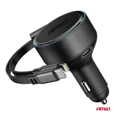 Szivargyújtó Töltő Usb-C - Lightning, behúzható, 60W 12/24V AMIO 04370