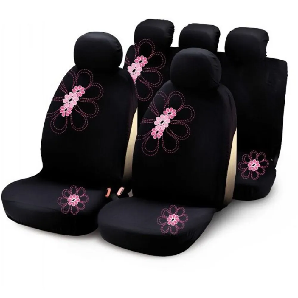 Üléshuzat, univerzális fekete-rózsaszín, virágos, hímzett, Bottari My Spring Flower