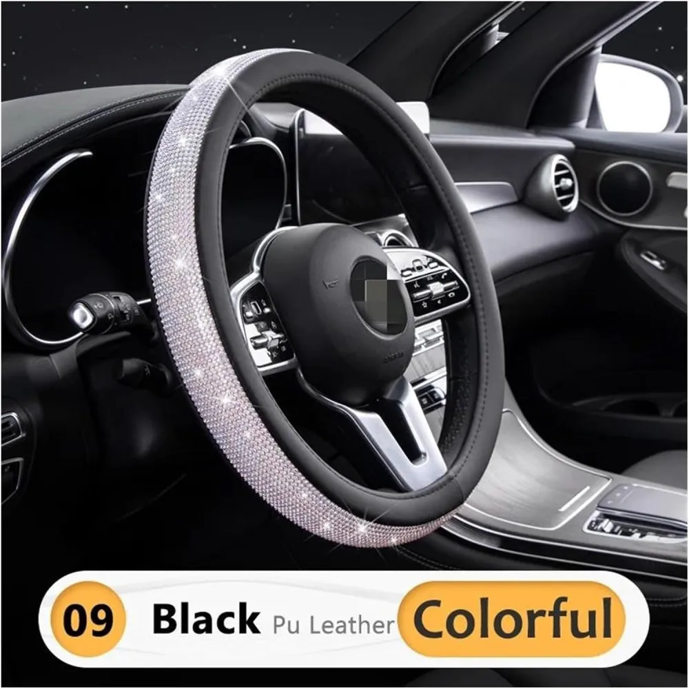 Kormányvédő 37-39cm, PU bőr, fekete-strasszköves Autolife 00856