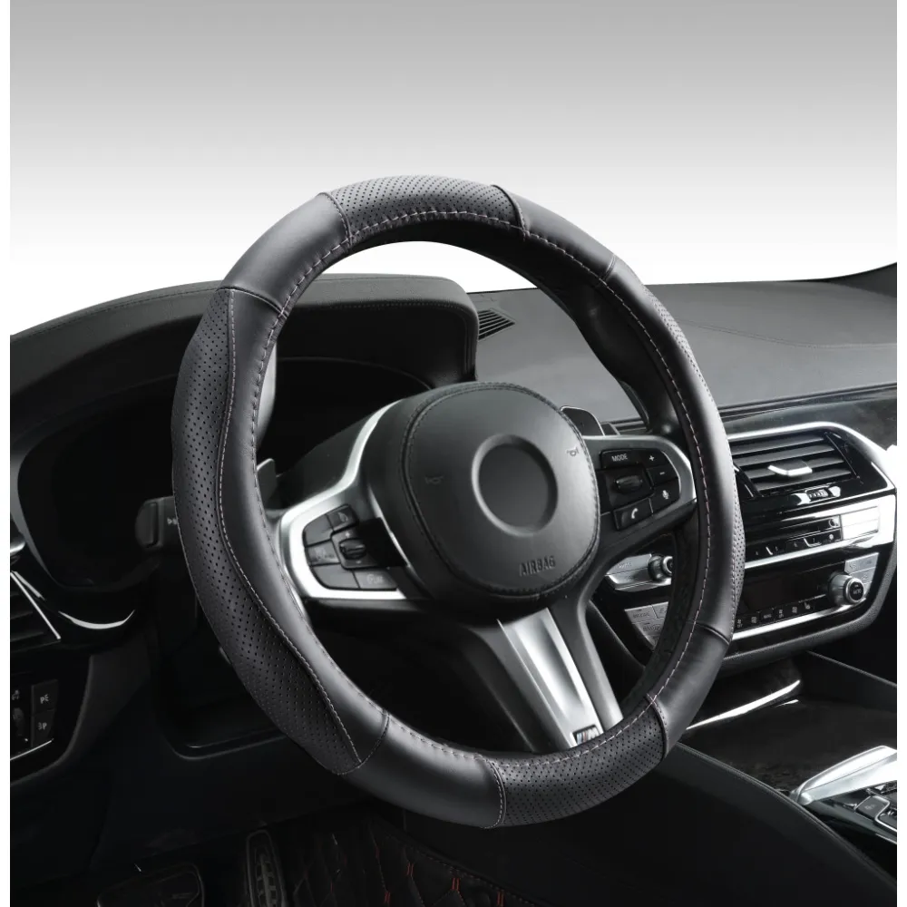 Kormányvédő, bőr, 37-39cm fekete, rózsaszín varással Autolife 01990