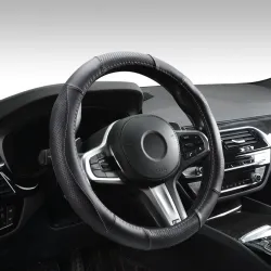 Kormányvédő, bőr, 37-39cm fekete, rózsaszín varással Autolife 01990