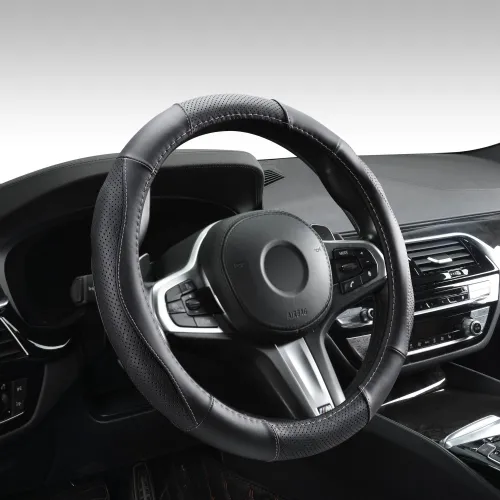 Kormányvédő, bőr, 37-39cm fekete, rózsaszín varással Autolife 01990