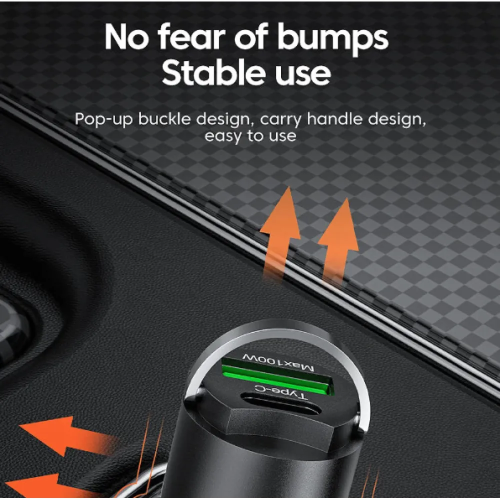 Autós szivargyújtós telefon töltő mini adapter USB-C, USB-A  (PD/QC), max 100W 12/24V 13133