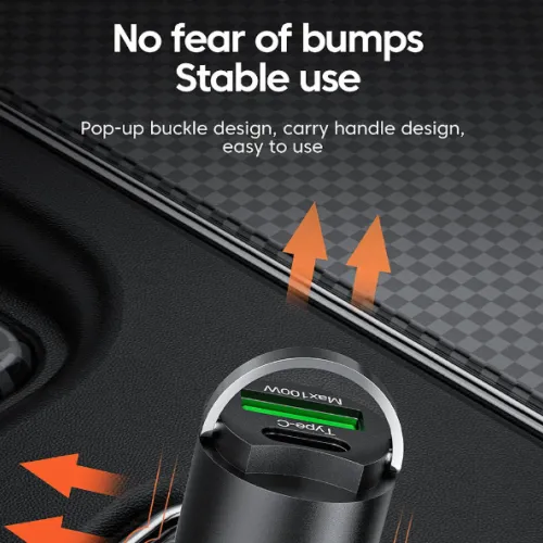 Autós szivargyújtós telefon töltő mini adapter USB-C, USB-A  (PD/QC), max 100W 12/24V 13133