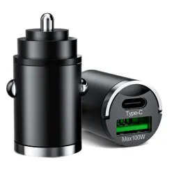 Autós szivargyújtós telefon töltő mini adapter USB-C, USB-A  (PD/QC), max 100W 12/24V 13133