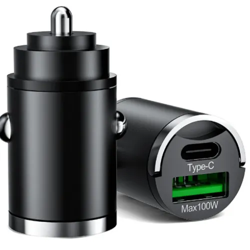 Autós szivargyújtós telefon töltő mini adapter USB-C, USB-A  (PD/QC), max 100W 12/24V 13133