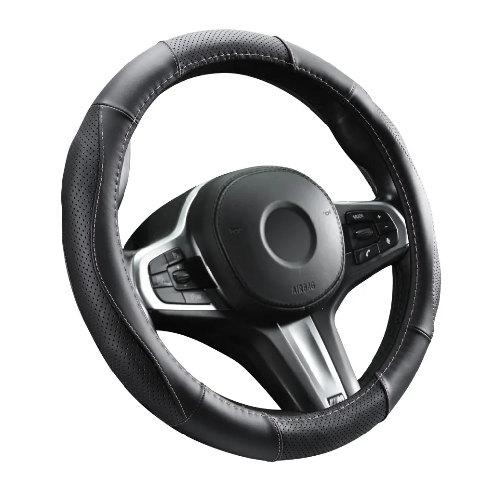 Kormányvédő, bőr, 37-39cm fekete, rózsaszín varással Autolife 01990