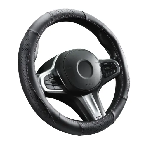 Kormányvédő, bőr, 37-39cm fekete, rózsaszín varással Autolife 01990