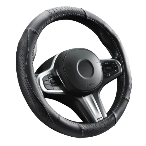 Kormányvédő, bőr, 37-39cm fekete, rózsaszín varással Autolife 01990