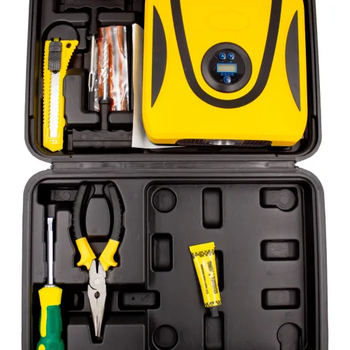 Defektjavító készlet kompresszorral, műanyag tárolódobozzal AFHM