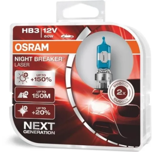 Izzó 12V/60W/HB3/P20d 2db +150% Osram Night Breaker Laser 9005NL