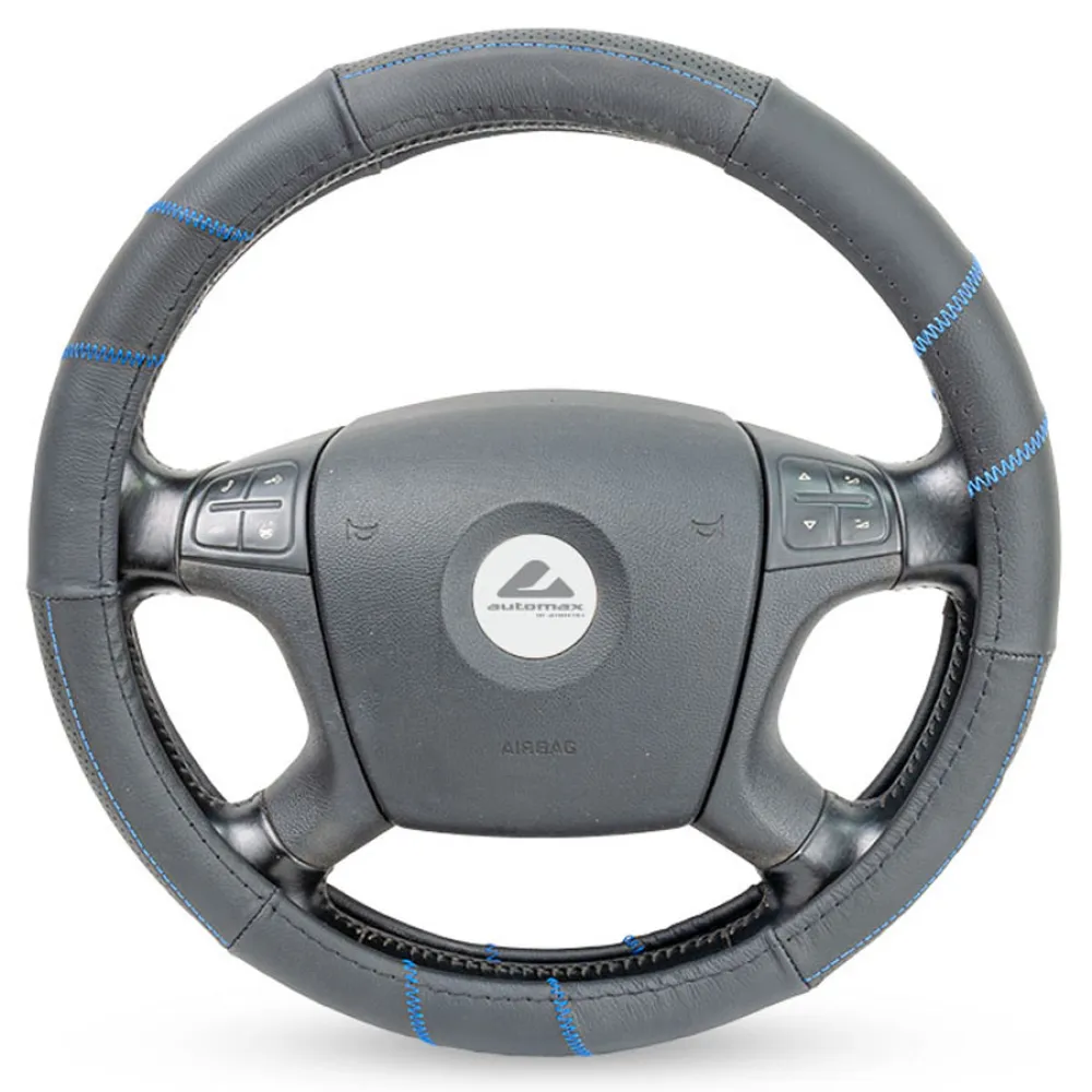 Kormányvédő 37-39cm valódi bőr, fekete-kék AM8259