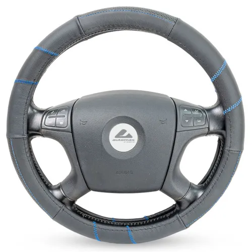 Kormányvédő 37-39cm valódi bőr, fekete-kék AM8259