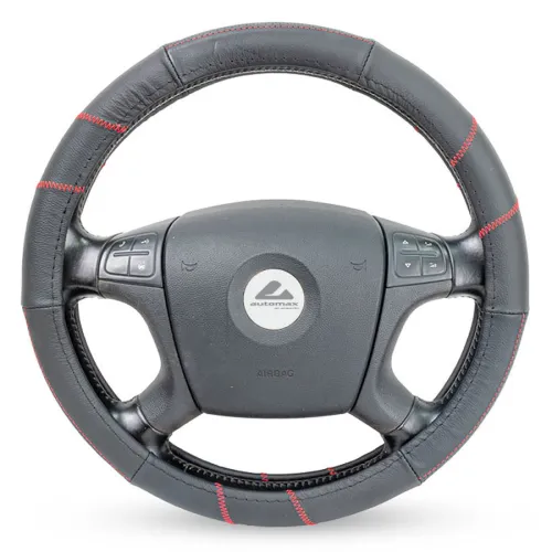 Kormányvédő 37-39cm valódi bőr, fekete-piros AM8110