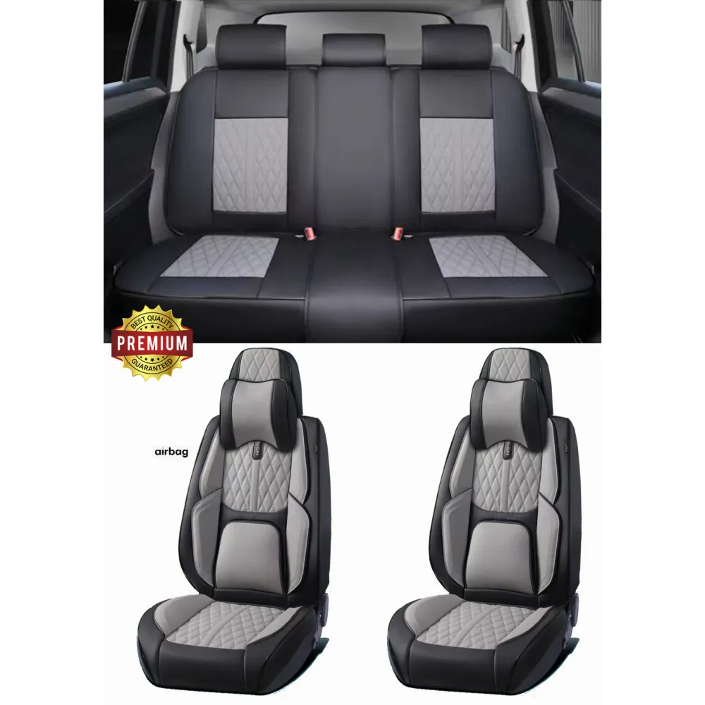 Univerzális prémium PU bőr üléshuzat garnitúra fekete-szürke Autolife 02096