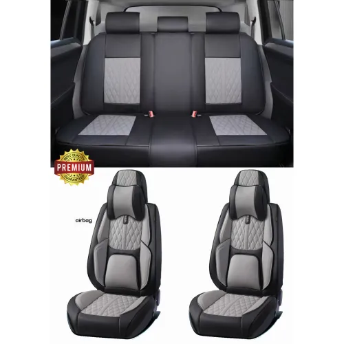 Univerzális prémium PU bőr üléshuzat garnitúra fekete-szürke Autolife 02096